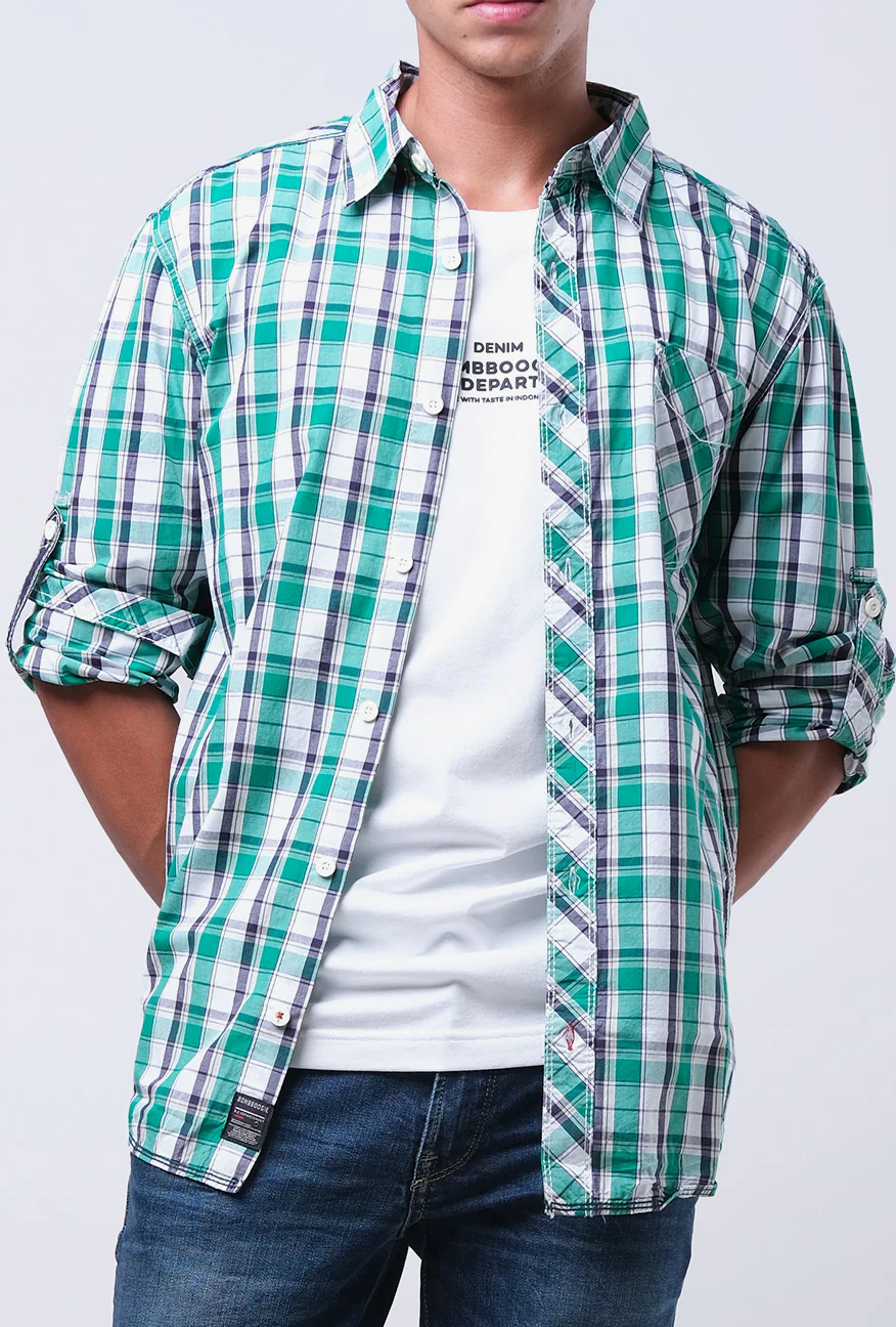 Kemeja Lengan Panjang Green Land Lg-08 White Green - Image 4