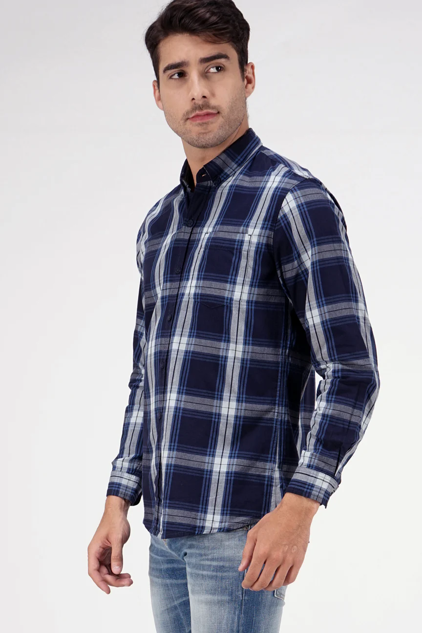 Kemeja Lengan Panjang Griff Navy White Regular - Image 2