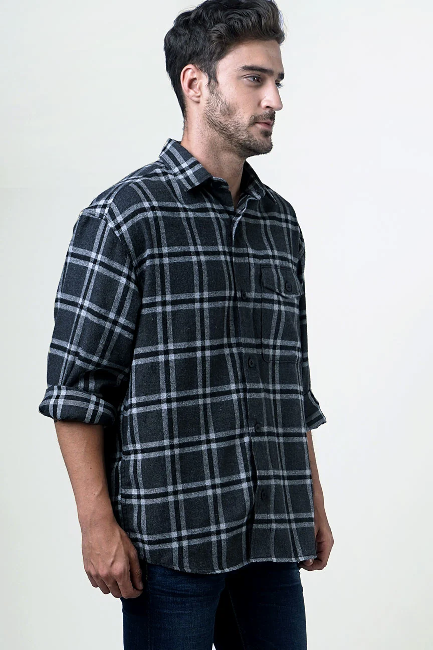 Kemeja Flanel Outer Harden Grey Black - Image 3