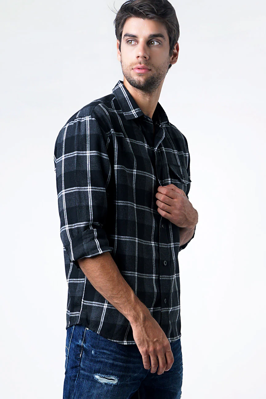 Kemeja Flanel Outer Harper Grey Black - Image 3