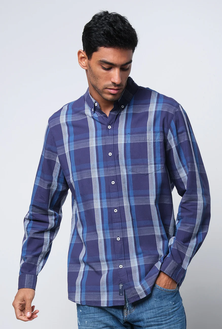 Kemeja Lengan Panjang Regular Hartford Navy Blue - Image 2