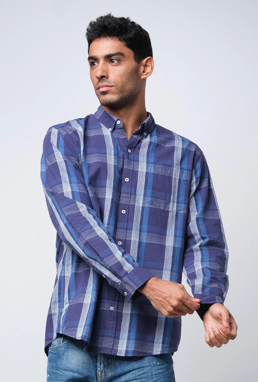 Kemeja Lengan Panjang Regular Hartford Navy Blue - Image 3