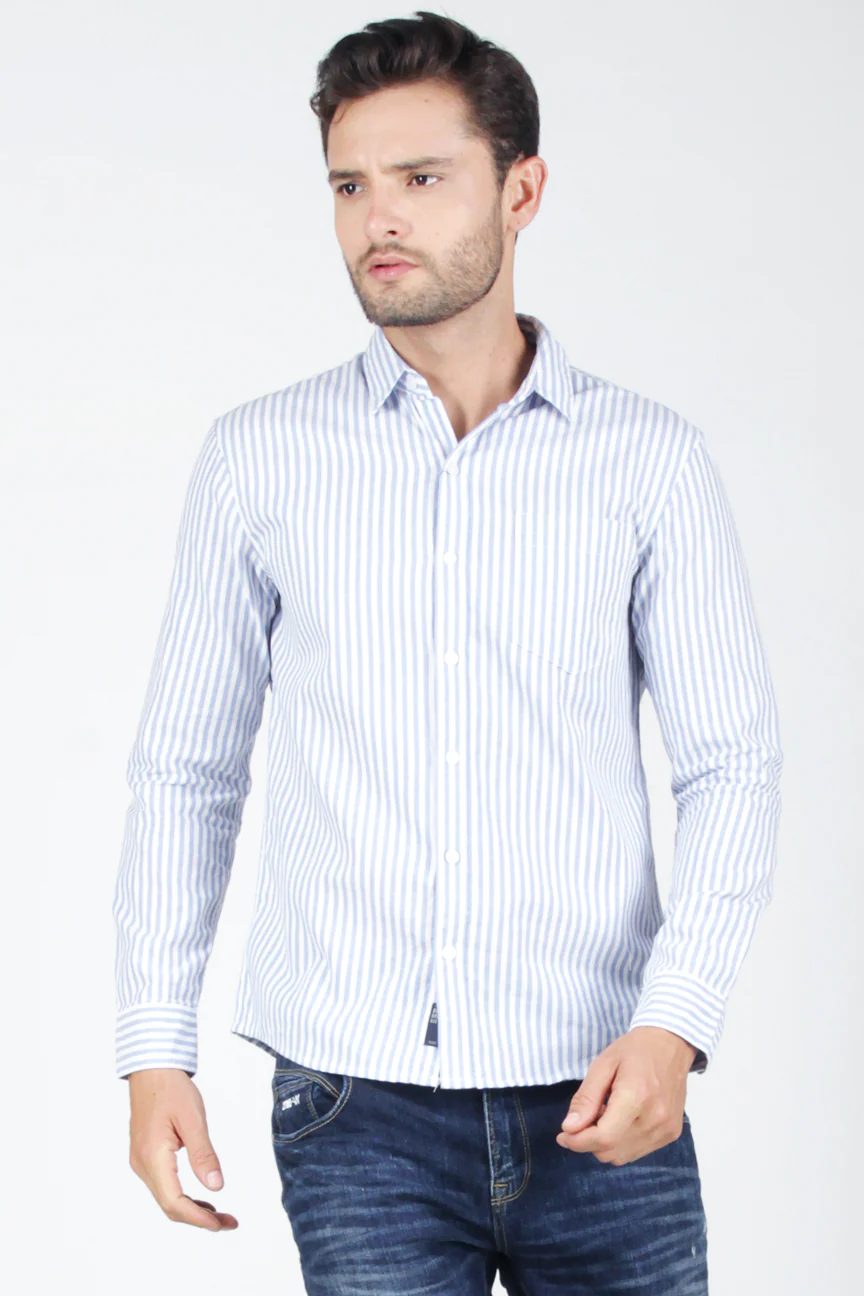 Kemeja Lengan Panjang Harvest Blue White