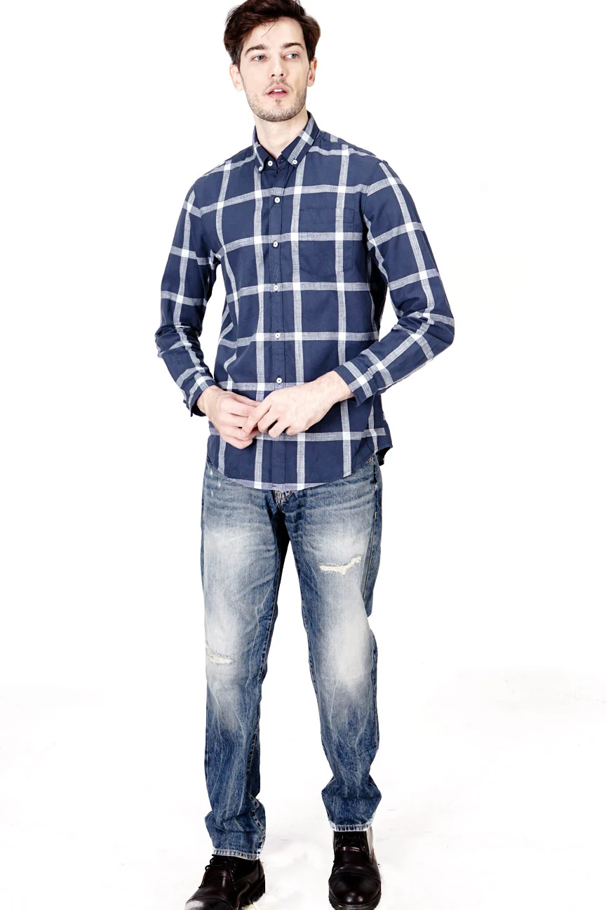 Kemeja Lengan Panjang Regular Hazard Navy White - Image 2