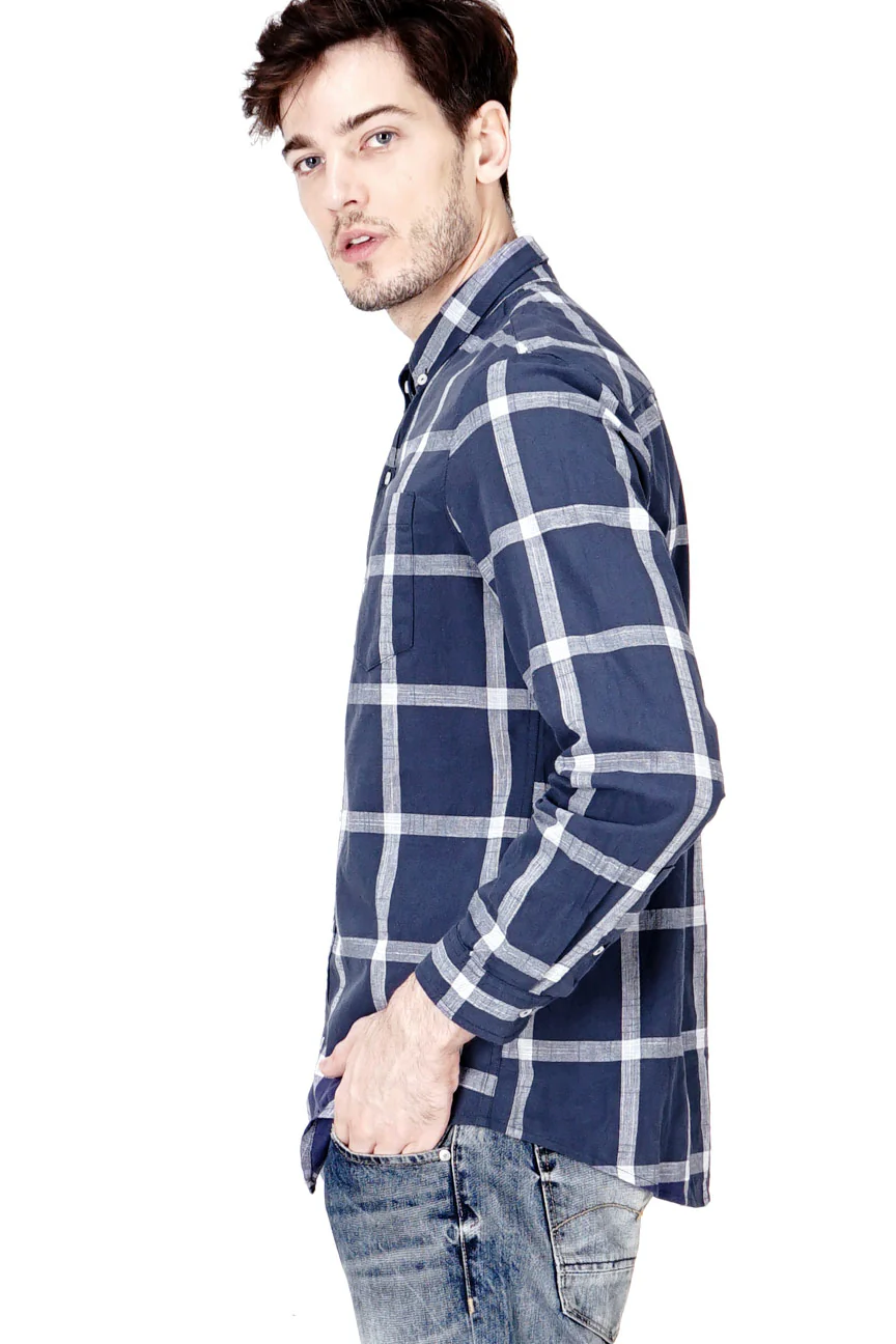 Kemeja Lengan Panjang Regular Hazard Navy White - Image 3