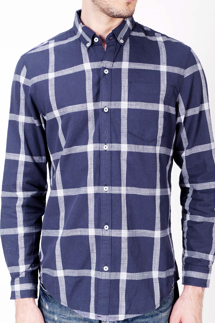 Kemeja Lengan Panjang Regular Hazard Navy White - Image 5