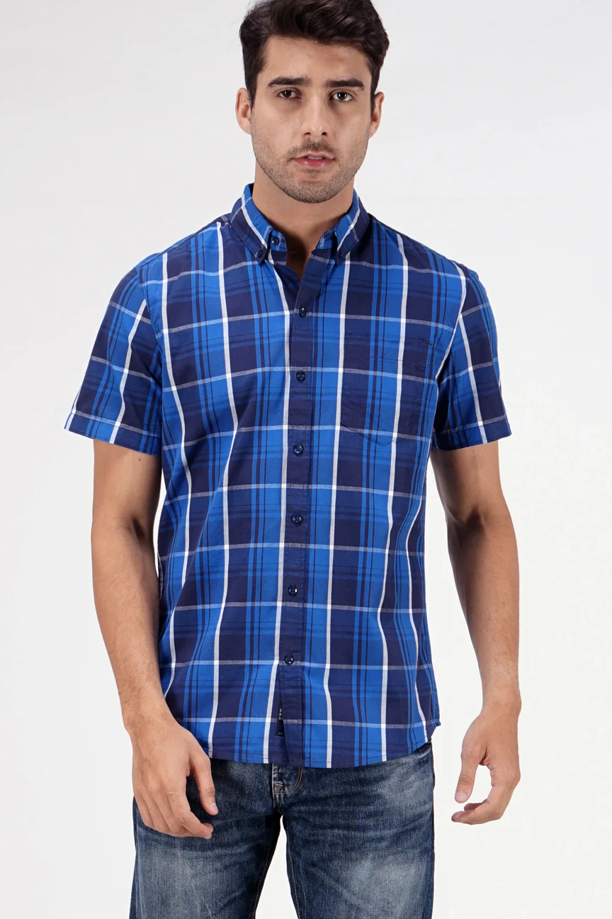 Kemeja Lengan Pendek Regular Hetson Navy Blue