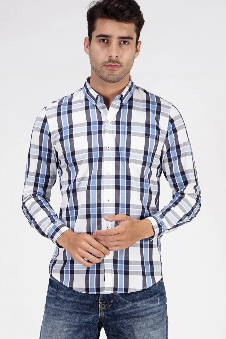 Kemeja Lengan Panjang Hoffman White Blue Regular