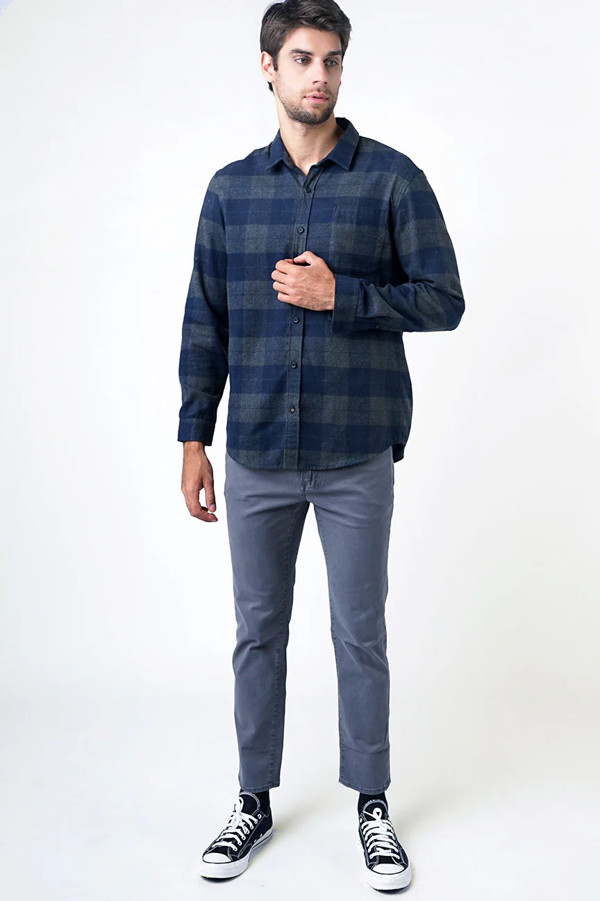 Kemeja Flanel Hollow Blue Navy Grey - Image 4