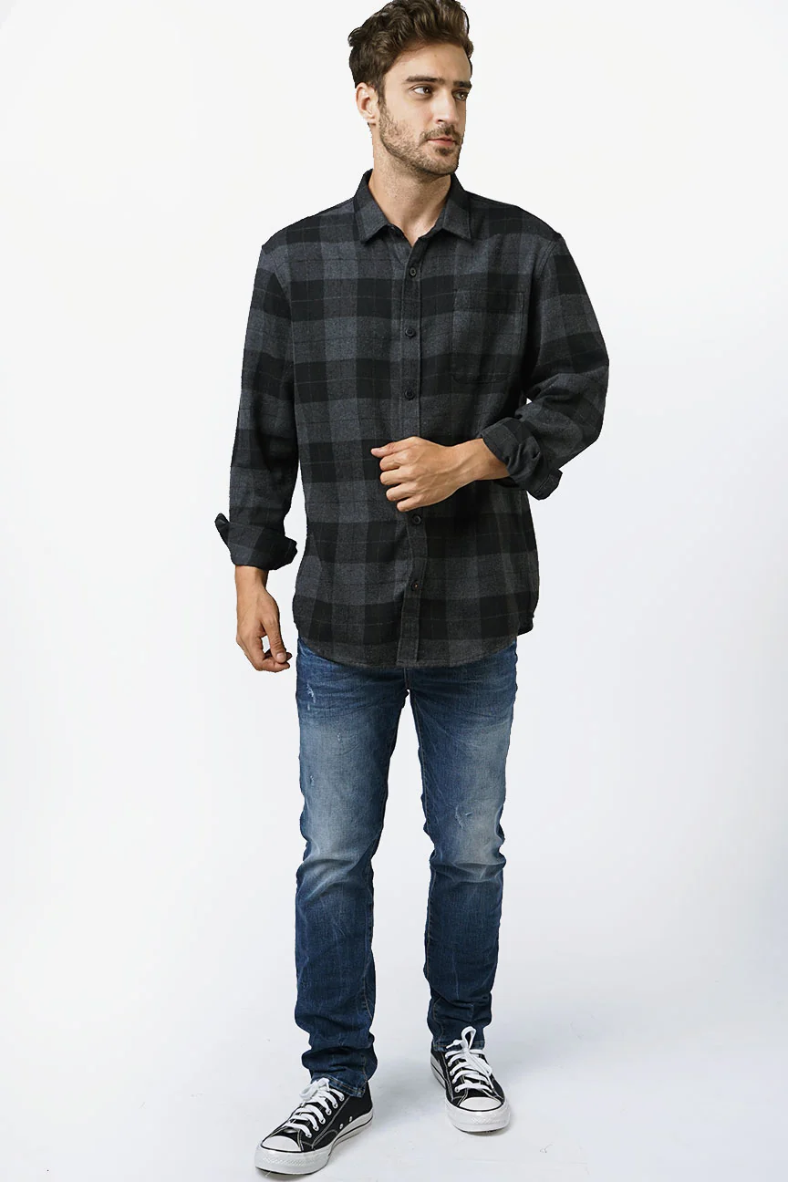 Kemeja Flanel Hollow Grey Black