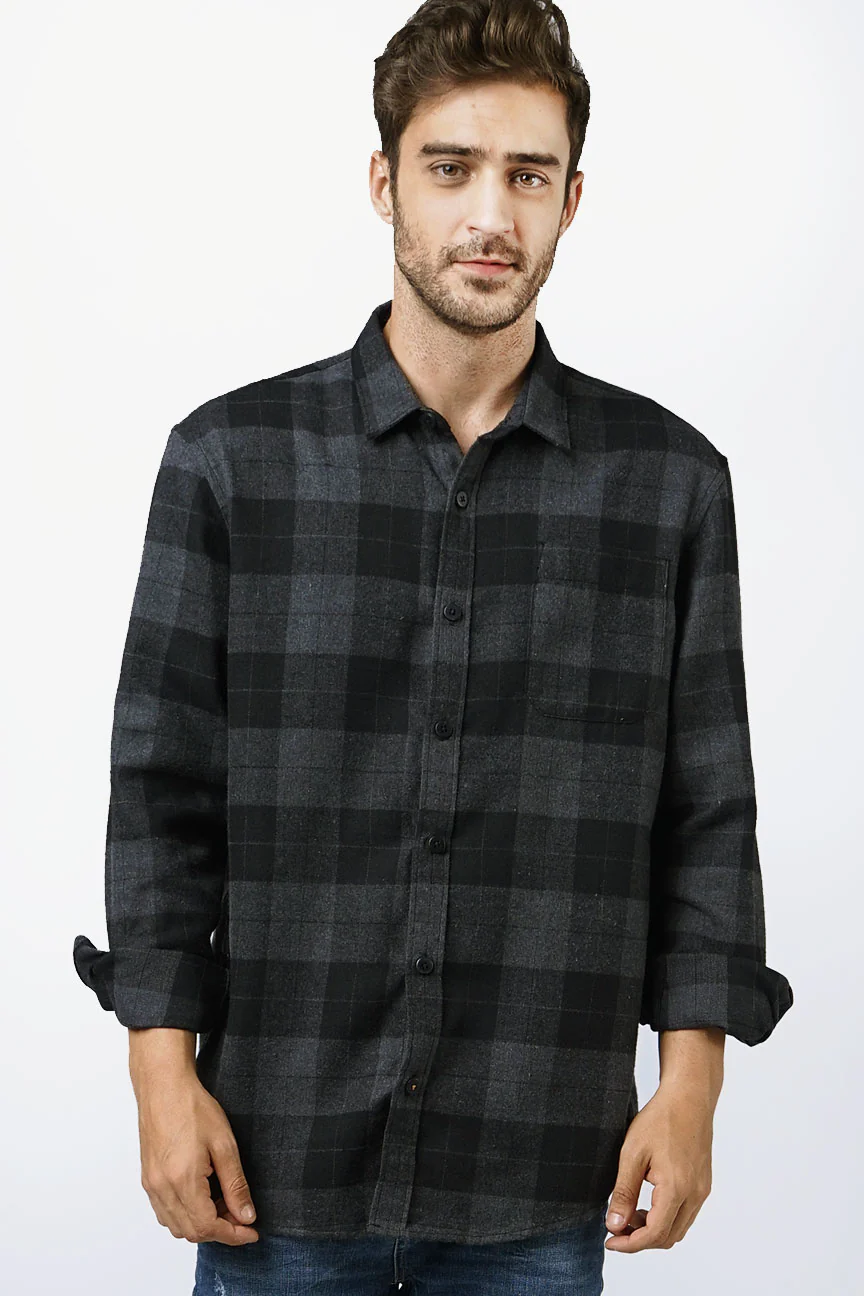 Kemeja Flanel Hollow Grey Black - Image 5
