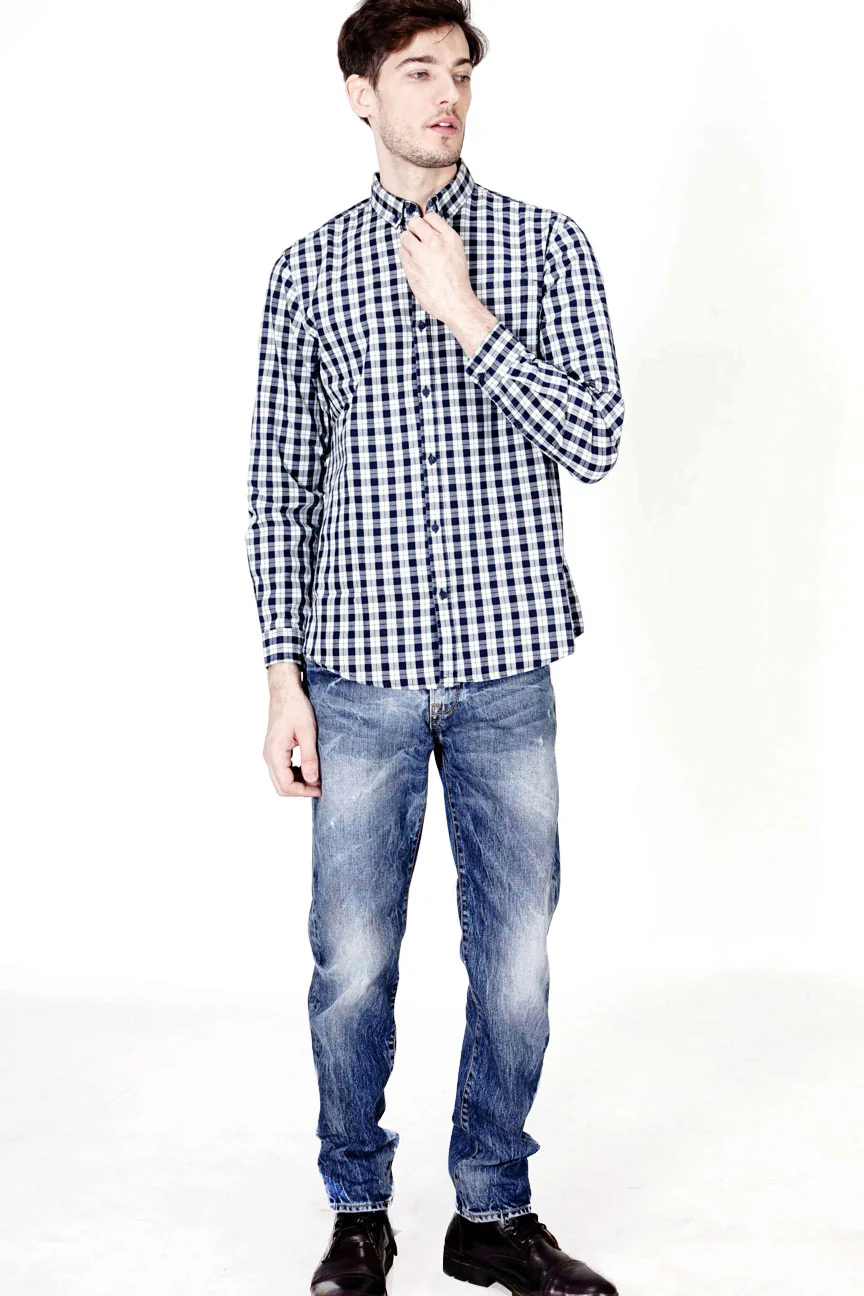 Kemeja Lengan Panjang Houghton Navy White Regular - Image 3