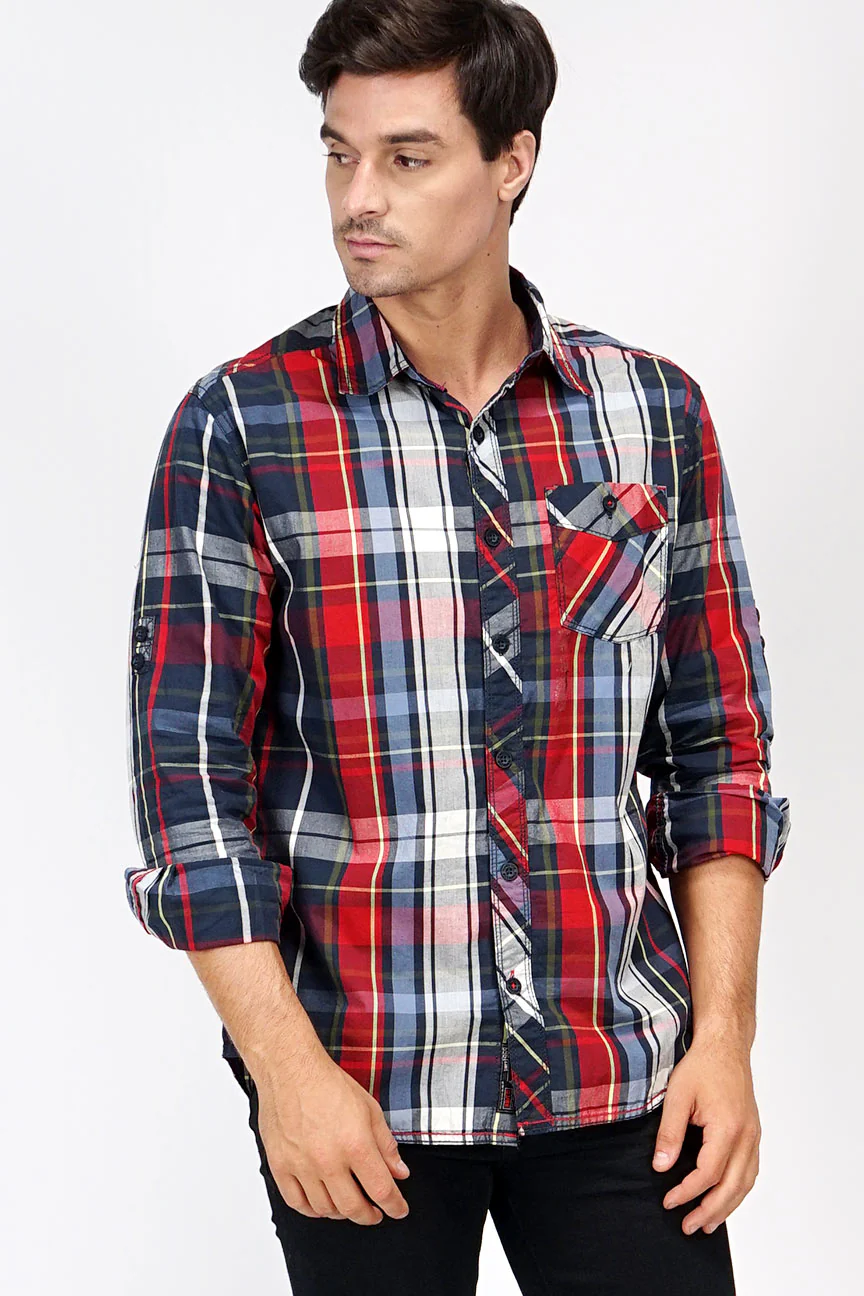Kemeja Lengan Panjang Huckleberry Navy Red Check