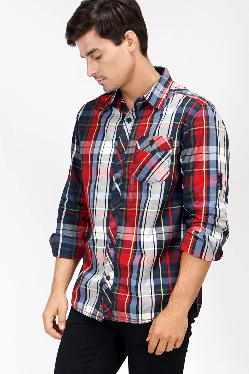 Kemeja Lengan Panjang Huckleberry Navy Red Check - Image 2