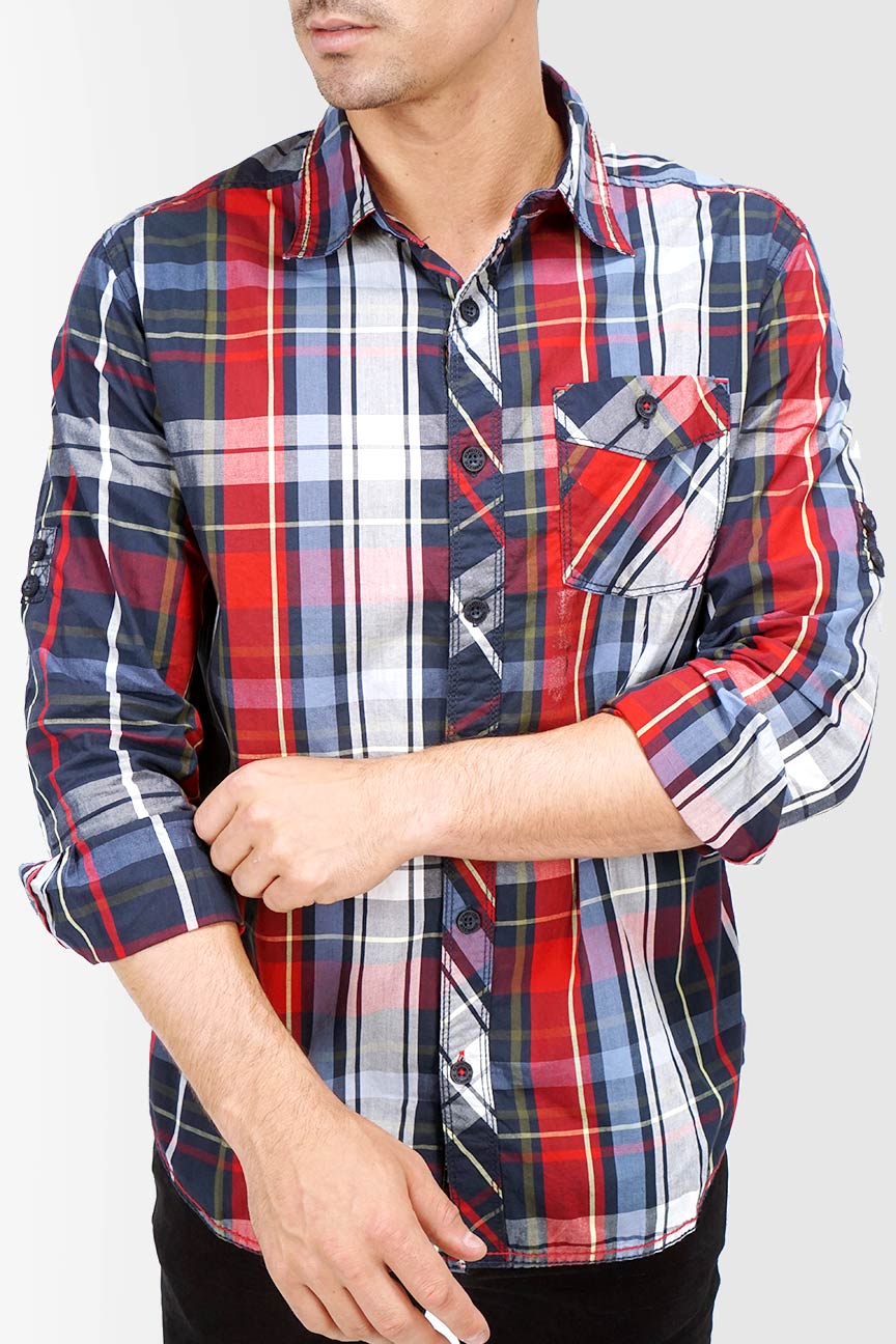 Kemeja Lengan Panjang Huckleberry Navy Red Check - Image 3