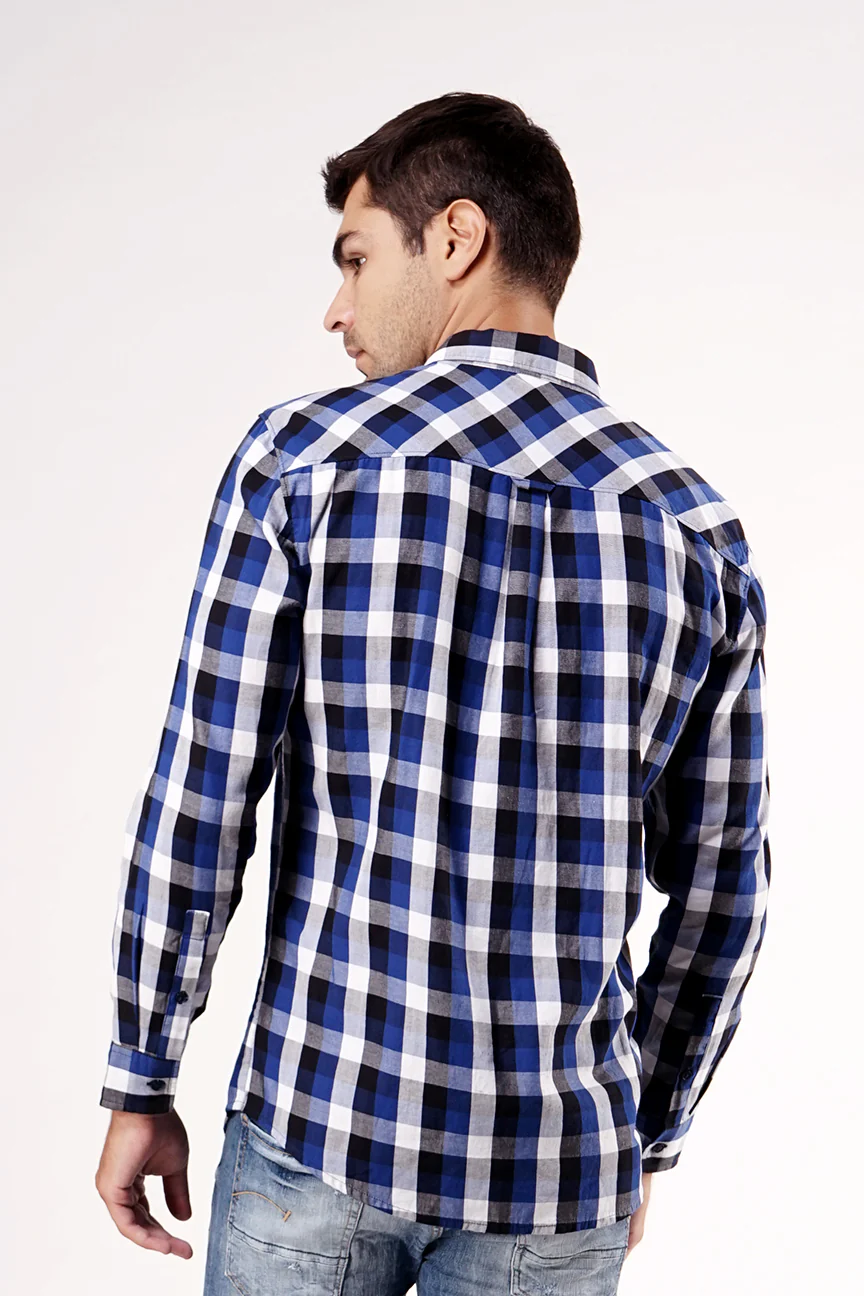 Kemeja Lengan Panjang Regular Hudson Blue Black - Image 4