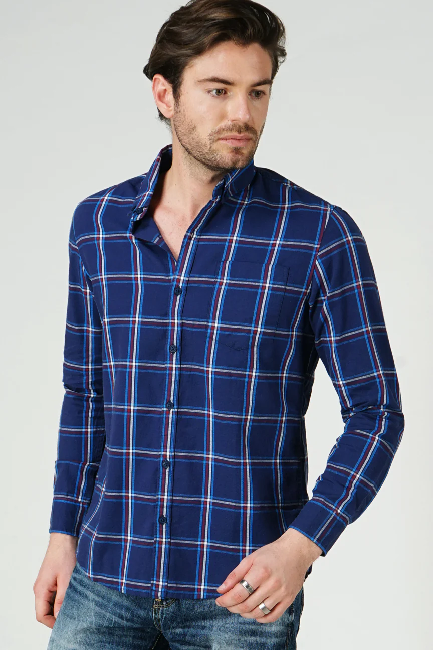 Kemeja Lengan Panjang Regular Illusion Navy Blue
