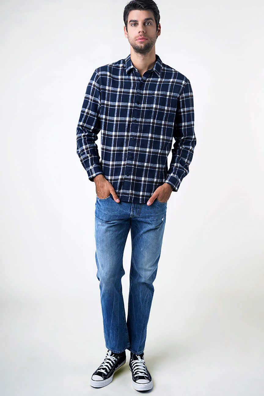 Kemeja Flanel Kayden Navy Brown - Image 3