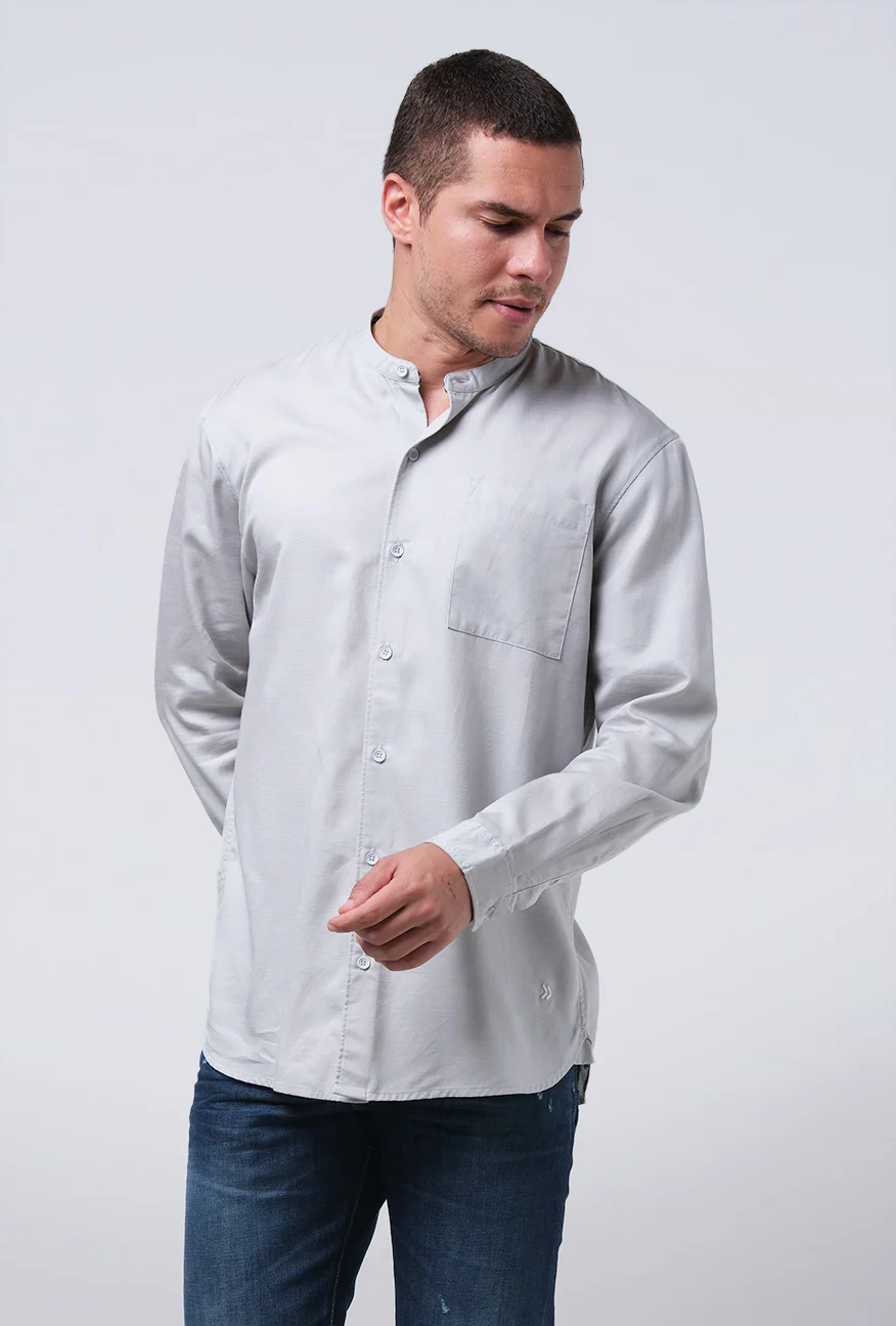 Kemeja Koko Lengan Panjang Harven Light Grey - Image 3
