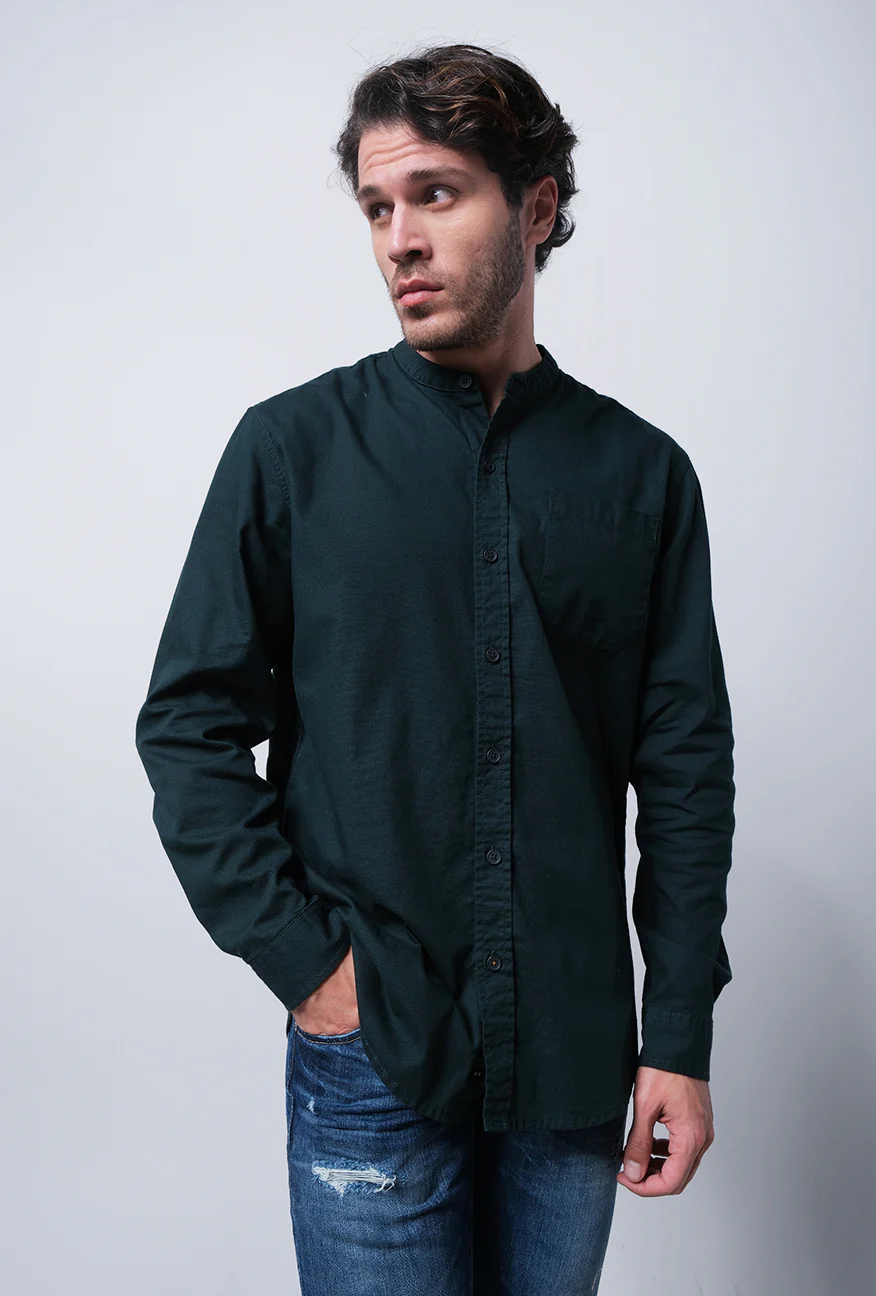 Kemeja Koko Lengan Panjang Walcot Dark Green - Image 2