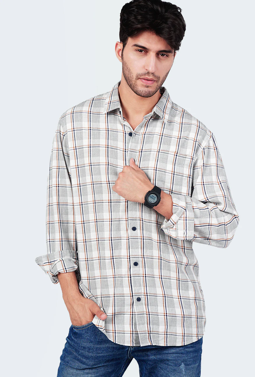 Kemeja Lengan Panjang Regular Athena Grey White - Image 2