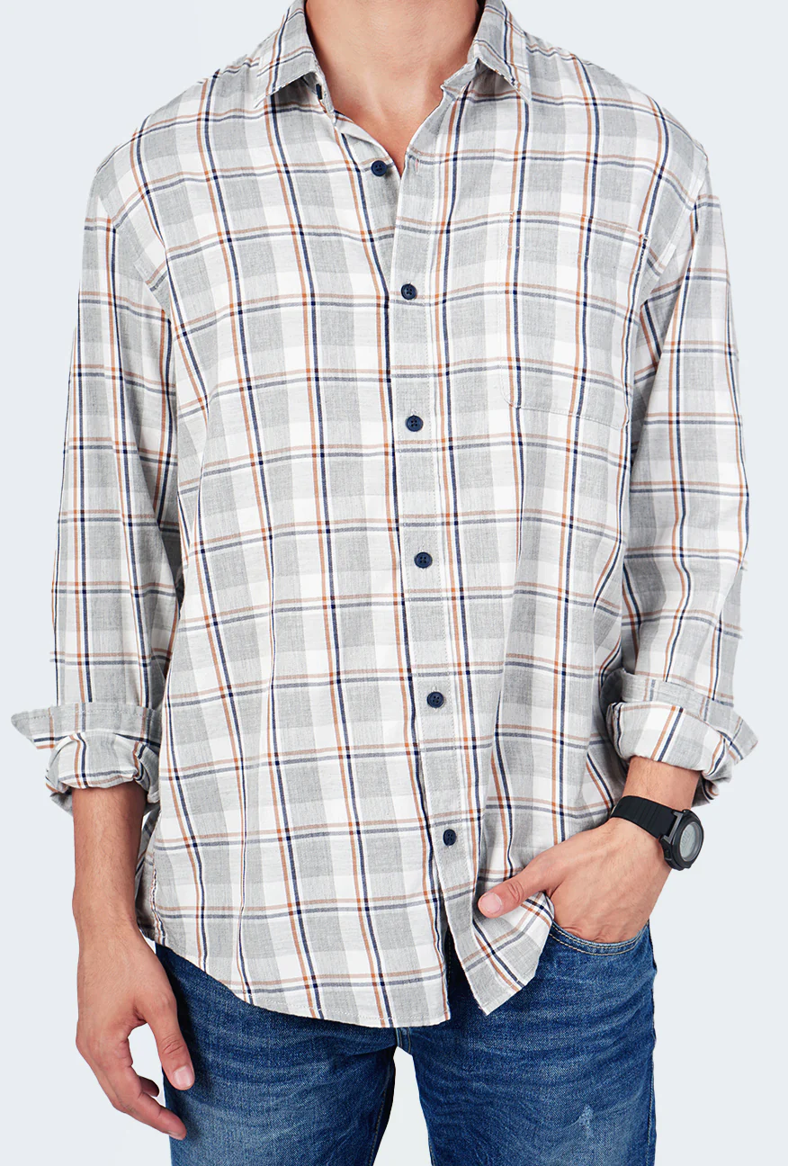 Kemeja Lengan Panjang Regular Athena Grey White - Image 4
