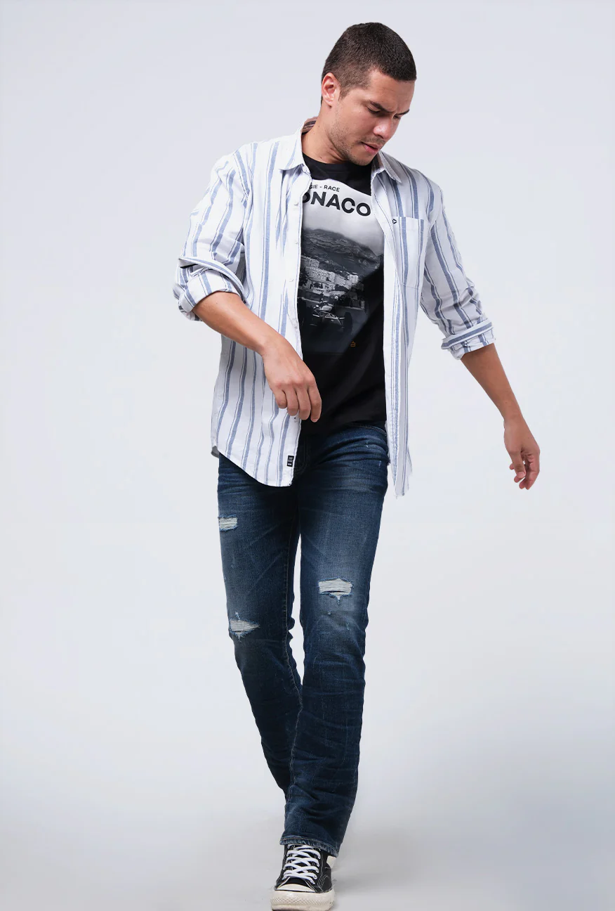 Kemeja Lengan Panjang Damion White Blue - Image 5