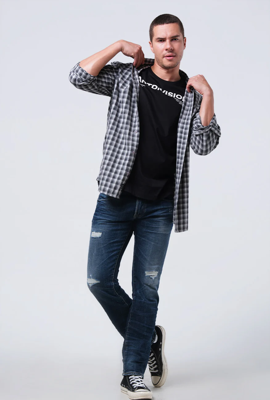 Kemeja Lengan Panjang Dazla Grey White - Image 3