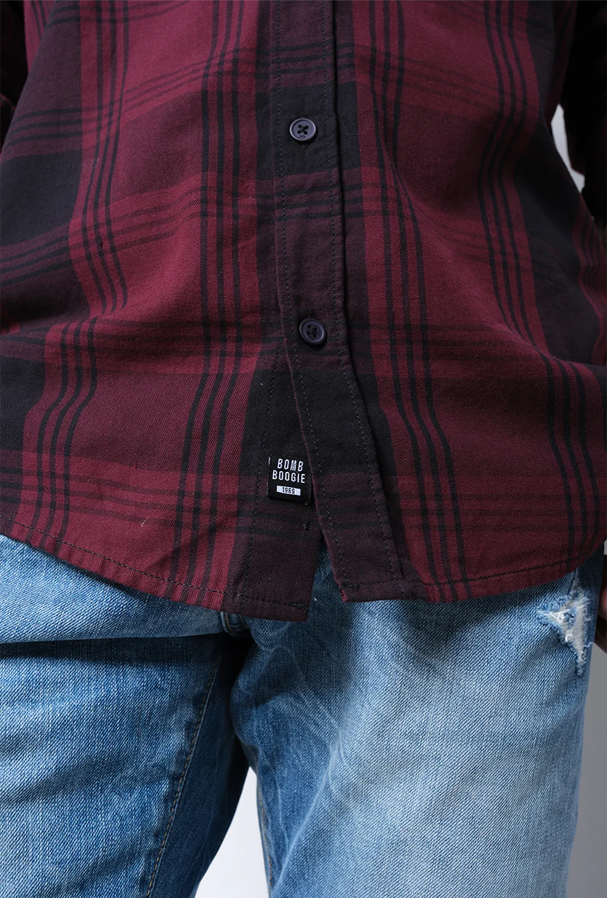 Kemeja Lengan Panjang Digired Maroon Black - Image 4