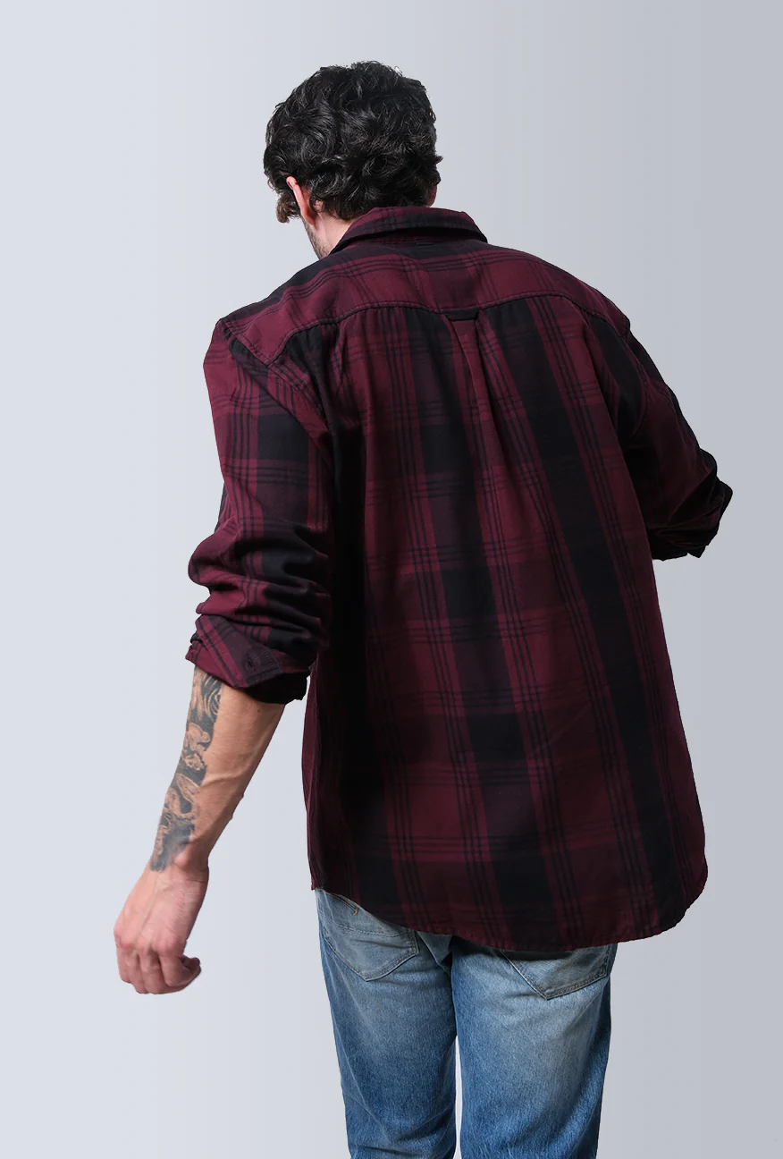 Kemeja Lengan Panjang Digired Maroon Black - Image 5