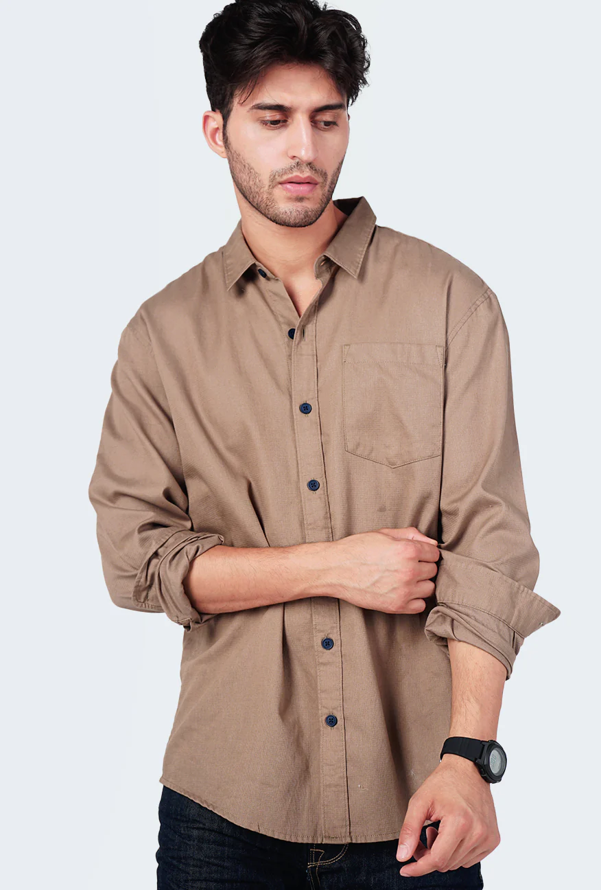 Kemeja Lengan Panjang Regular Dobster Brown