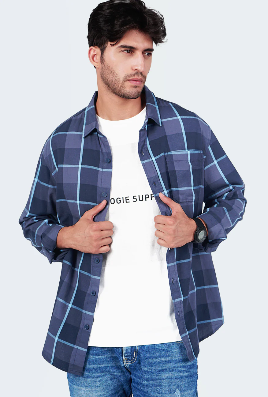 Kemeja Lengan Panjang Malonez Navy Blue Regular