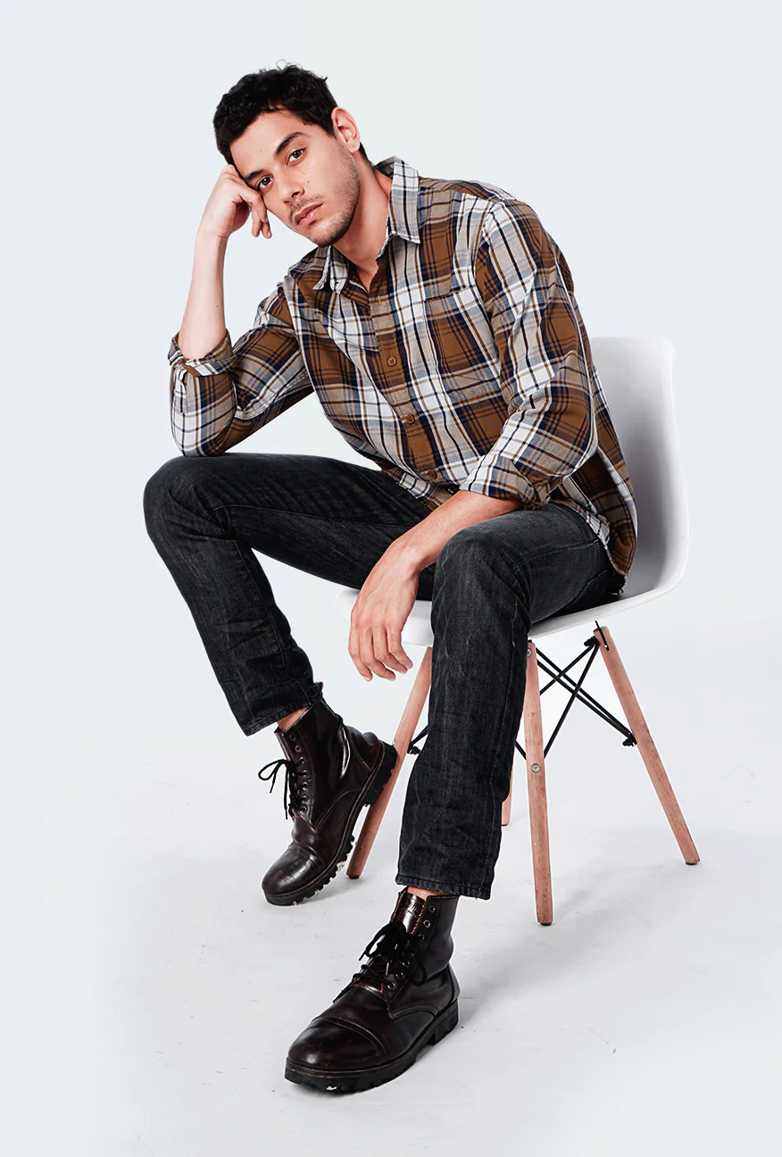 Kemeja Lengan Panjang Moonight Brown Navy