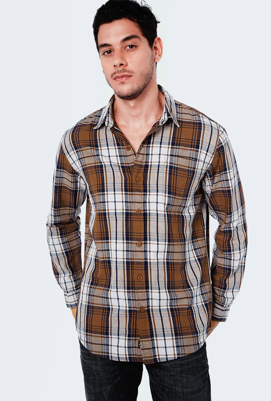 Kemeja Lengan Panjang Moonight Brown Navy - Image 2
