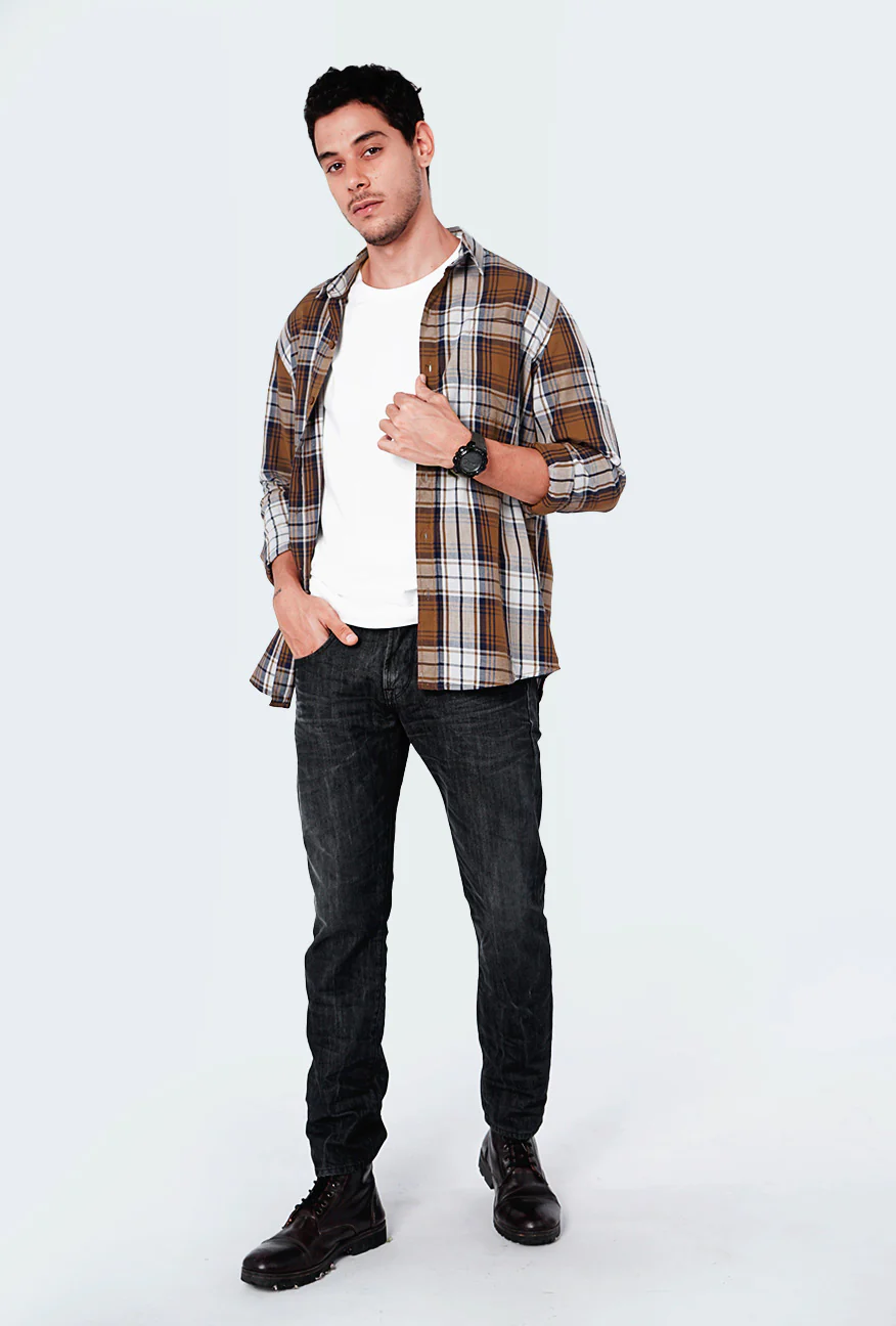 Kemeja Lengan Panjang Moonight Brown Navy - Image 3