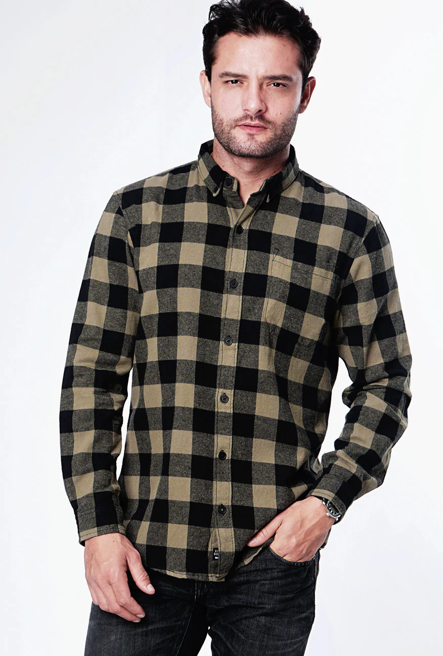 Kemeja Lengan Panjang New Spencer Olive Black - Image 3