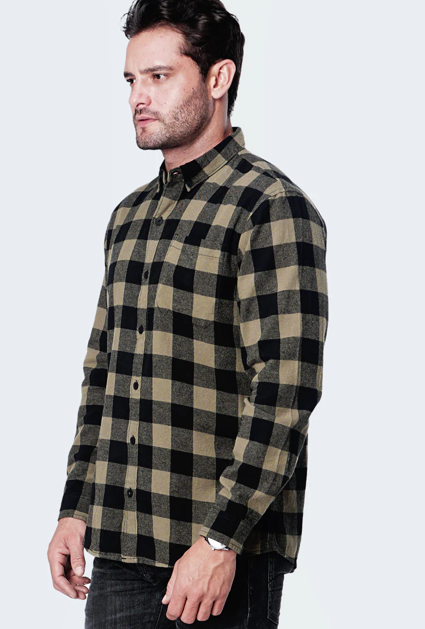 Kemeja Lengan Panjang New Spencer Olive Black - Image 4