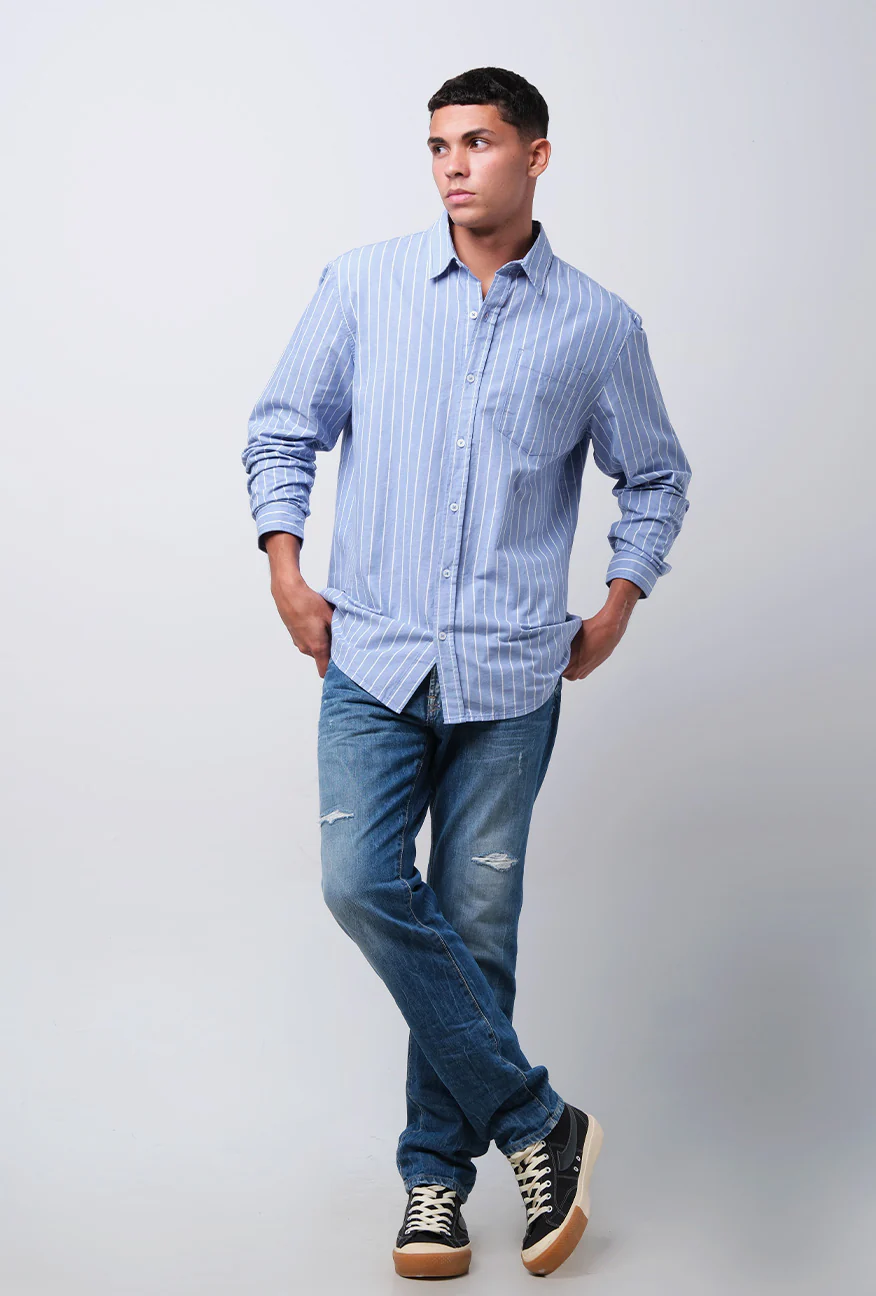 Kemeja Lengan Panjang Placid Stripe Blue White - Image 2