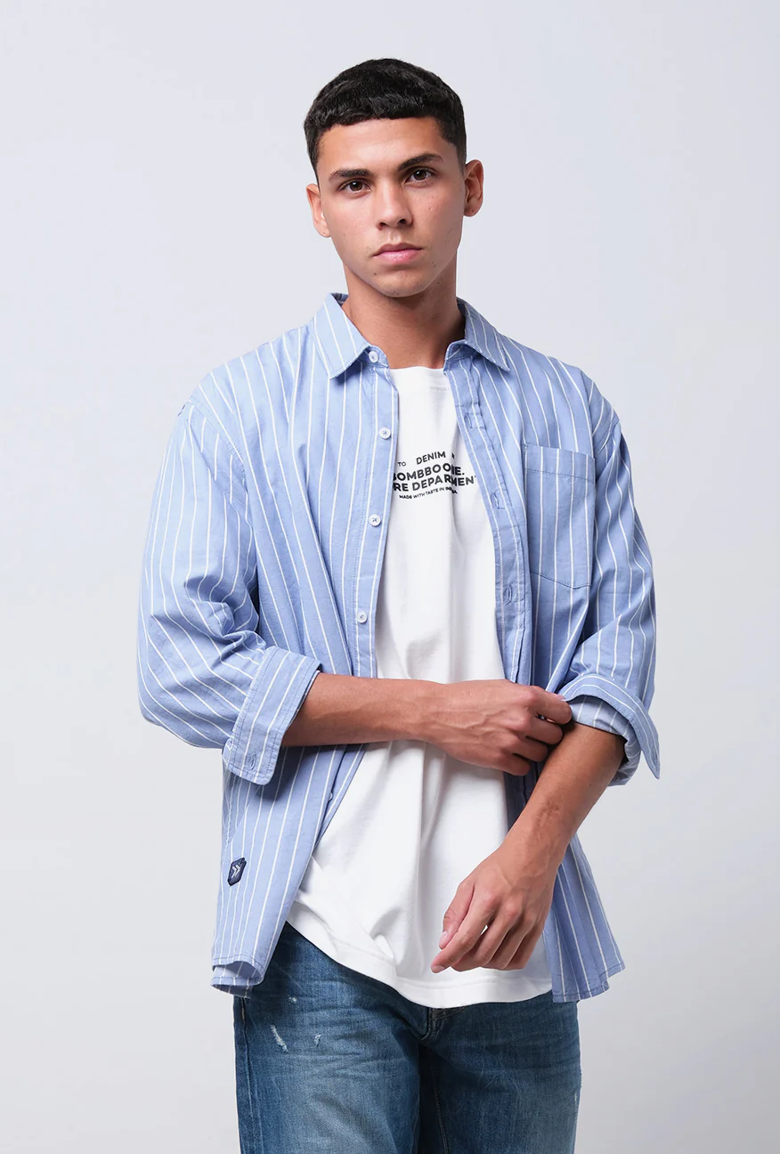 Kemeja Lengan Panjang Placid Stripe Blue White - Image 3