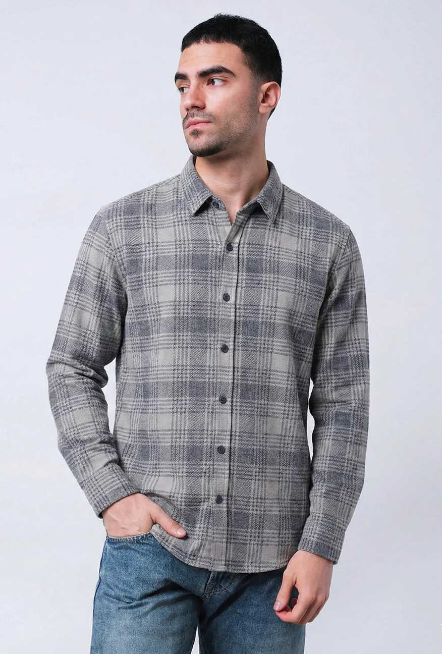 Kemeja Lengan Panjang Regular Daffle Green Olive Navy