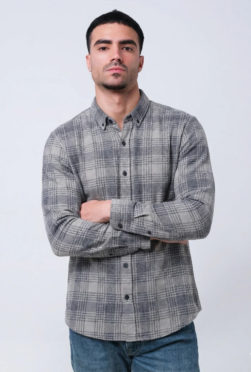 Kemeja Lengan Panjang Regular Daffle Green Olive Navy - Image 3