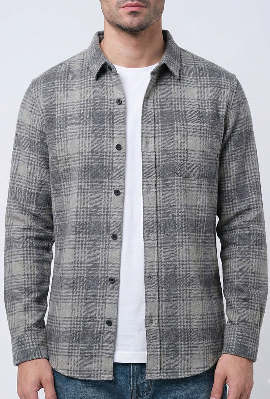 Kemeja Lengan Panjang Regular Daffle Green Olive Navy - Image 5