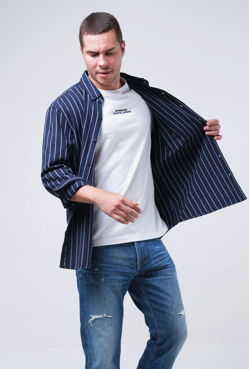 Kemeja Lengan Panjang Regular Elton Navy White - Image 2