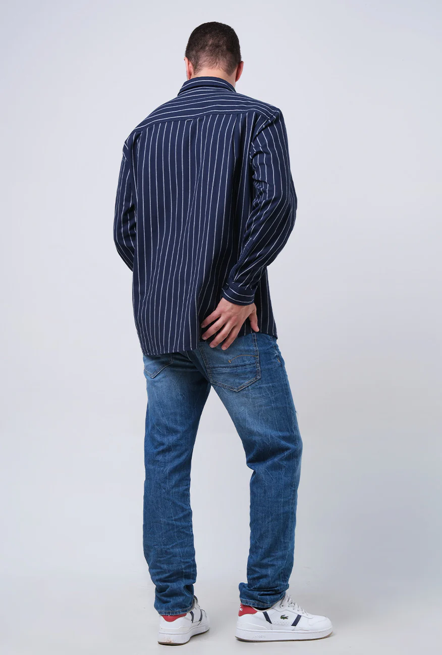 Kemeja Lengan Panjang Regular Elton Navy White - Image 3