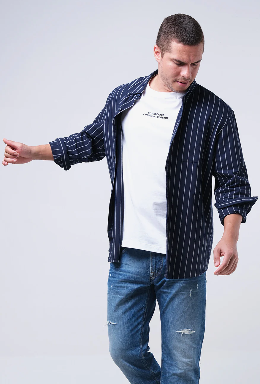 Kemeja Lengan Panjang Regular Elton Navy White - Image 5