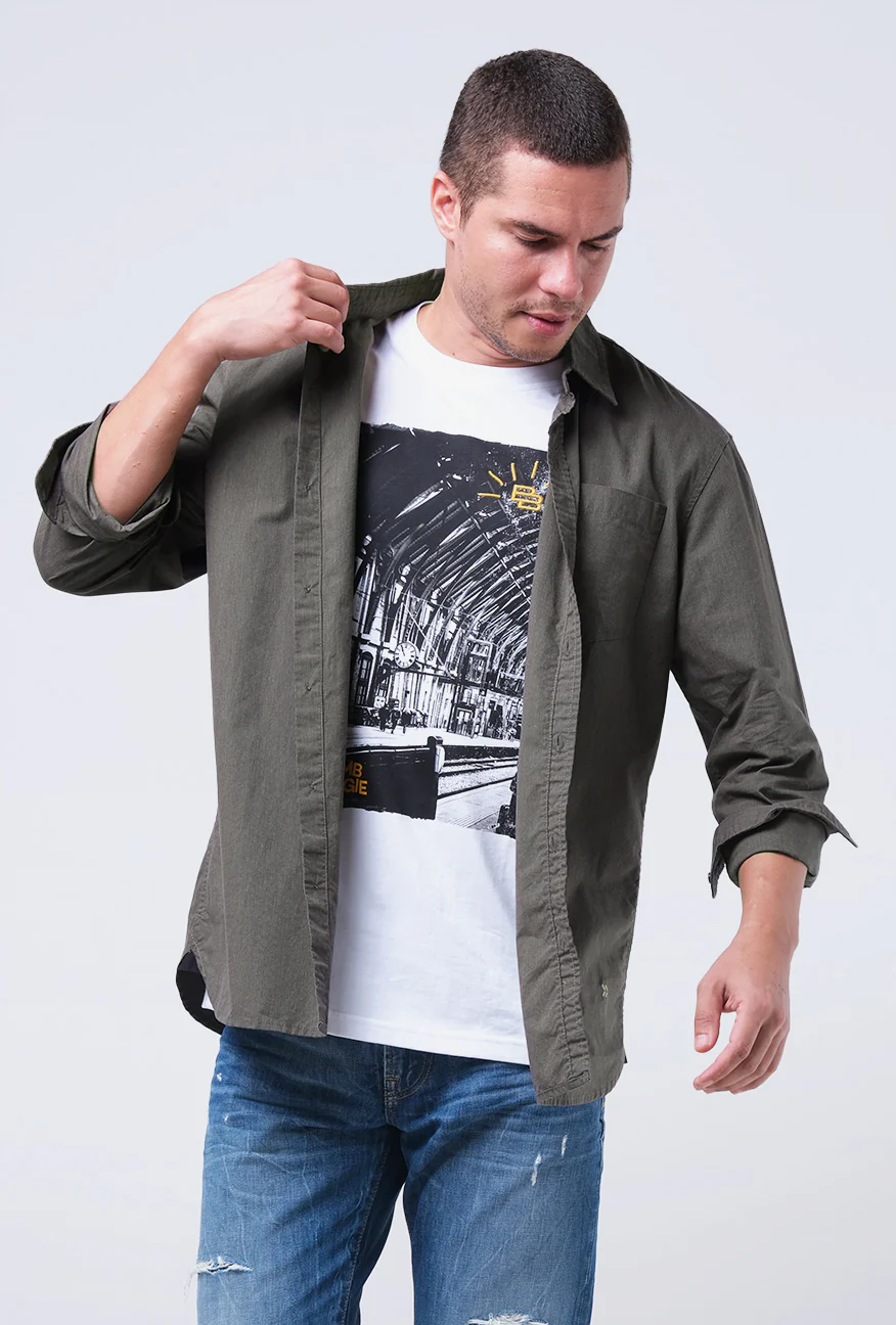 Kemeja Lengan Panjang Regular Gillmour Dark Green