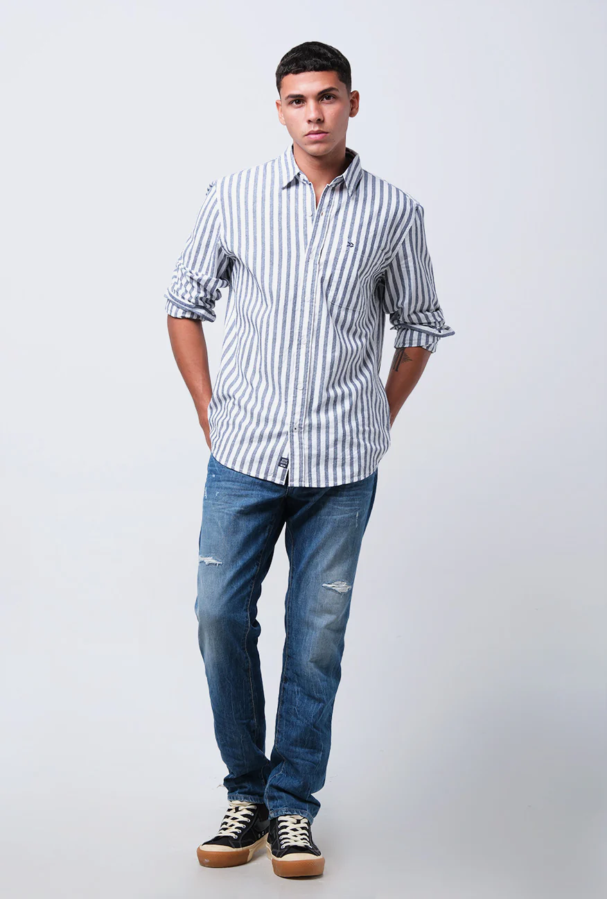 Kemeja Lengan Panjang Regular Helinski White Navy - Image 2