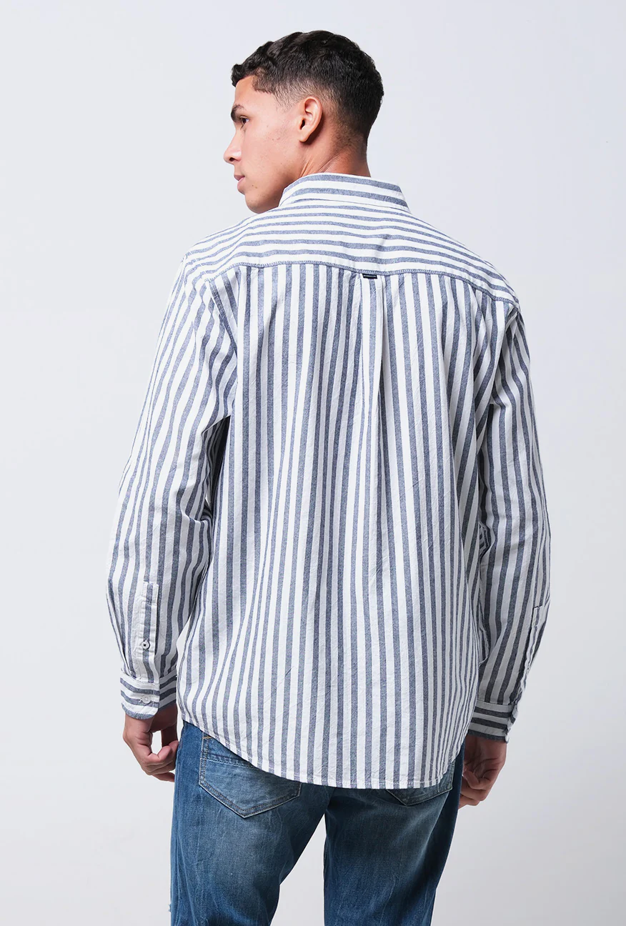 Kemeja Lengan Panjang Regular Helinski White Navy - Image 4