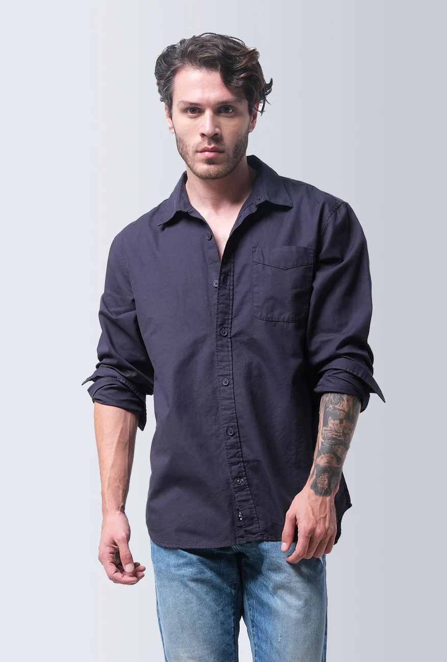 Kemeja Lengan Panjang Regular Lauder Dark Grey