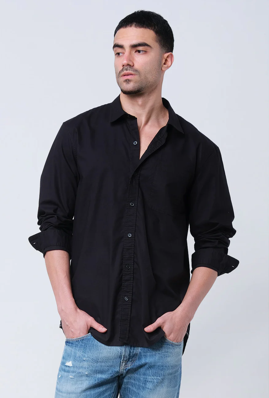 Kemeja Lengan Panjang Regular Long Dash Black